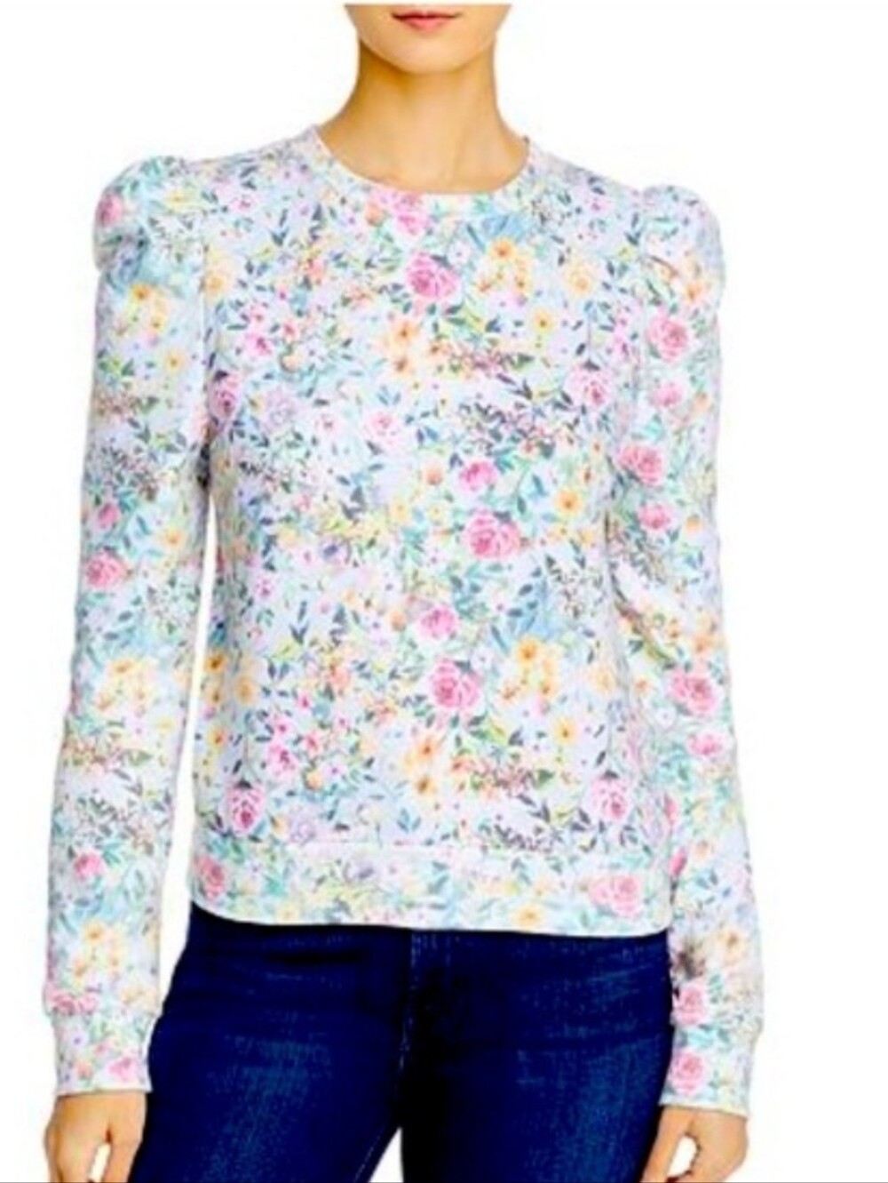 Generation Love Hayden Puff Sleeve Sweatshirt Floral Sz L Cottagecore Romantic